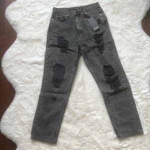 acid washed distressed mom jeans